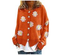 HULKAY Women's Floral Print Long Sleeve V-Neck Sweaters Button Down Ribbed Cuffs Knit Cropped Cardigan Sweater(Xaa-Orange,S)