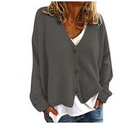 HULKAY Women's Floral Print Long Sleeve V-Neck Sweaters Button Down Ribbed Cuffs Knit Cropped Cardigan Sweater(Xc Gray,L)