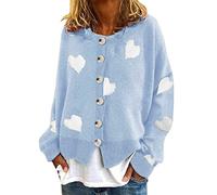 HULKAY Women's Floral Print Long Sleeve V-Neck Sweaters Button Down Ribbed Cuffs Knit Cropped Cardigan Sweater(Xa Blue,XXL)