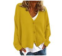 HULKAY Women's Floral Print Long Sleeve V-Neck Sweaters Button Down Ribbed Cuffs Knit Cropped Cardigan Sweater(Xc Yellow,L)