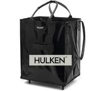 HULKEN - Large Black Shopping Trolley on Wheels Foldable & Reusable - Rolling Shopping Bag with Wheels - Wheeled Tote - 66 lb Limit, Zipper Closure, Water-Resistance, & Unbreakable Handles