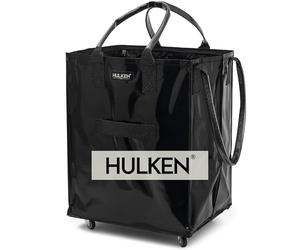 HULKEN - Large Black Shopping Trolley on Wheels Foldable & Reusable - Rolling Shopping Bag with Wheels - Wheeled Tote - 66 lb Limit, Zipper Closure, Water-Resistance, & Unbreakable Handles