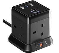Hulker Cube Extension Lead with USB C (20W PD), 4 Way Multi Plug Socket with 3 USB Slots, Mountable Power Strip with Switch Overload Protection 3250W 13A 1.5M