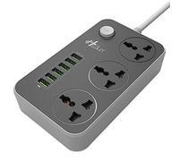 Hulker Extension Lead with USB Ports 3 Way Outlets 6 USB Ports Surge Protection UK Socket with Bold Extension Cord with Fuse and Shutter Power Strips Universal Socket, Black