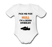 HULL Born Dribbler Football Personalised Unique Baby Vest City Baby Grow Babygrow Argyle Novelty Boys Girls Footy Funny