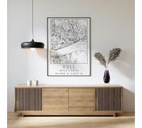 Hull England City Street Map Print Hull Wall Art Home decor Poster A3 Poster on Canvas - Wall Art Home Decor Movie Poster Canvas Film Cinema Retro Vintage Cult Classic Nostargic Saga Modern reprint w