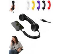 Hullo Telephone Handset, Retro Mobile Receiver with Cord，Black：Type-C port | Hands Free on Your Shoulder, Nothing to Charge, Nothing to Pair, Cord That Springs Back, Retro Landline Style, USB-C or 3.5mm