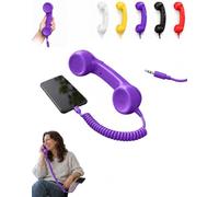 Hullo Telephone Handset, Retro Mobile Receiver with Cord，Purple：3mm port | Hands Free on Your Shoulder, Nothing to Charge, Nothing to Pair, Cord That Springs Back, Retro Landline Style, USB-C or 3.5mm