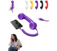 Hullo Telephone Handset, Retro Mobile Receiver with Cord，Purple：Type-C port | Hands Free on Your Shoulder, Nothing to Charge, Nothing to Pair, Cord That Springs Back, Retro Landline Style, USB-C or 3.5mm