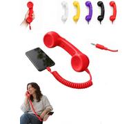 Hullo Telephone Handset, Retro Mobile Receiver with Cord，Red：3mm port | Hands Free on Your Shoulder, Nothing to Charge, Nothing to Pair, Cord That Springs Back, Retro Landline Style, USB-C or 3.5mm