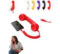 Hullo Telephone Handset, Retro Mobile Receiver with Cord，Red：Type-C port | Hands Free on Your Shoulder, Nothing to Charge, Nothing to Pair, Cord That Springs Back, Retro Landline Style, USB-C or 3.5mm
