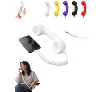 Hullo Telephone Handset, Retro Mobile Receiver with Cord，White：3mm port | Hands Free on Your Shoulder, Nothing to Charge, Nothing to Pair, Cord That Springs Back, Retro Landline Style, USB-C or 3.5mm