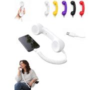 Hullo Telephone Handset, Retro Mobile Receiver with Cord，White：Type-C port | Hands Free on Your Shoulder, Nothing to Charge, Nothing to Pair, Cord That Springs Back, Retro Landline Style, USB-C or 3.5mm