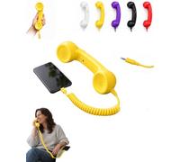 Hullo Telephone Handset, Retro Mobile Receiver with Cord，Yellow：3mm port | Hands Free on Your Shoulder, Nothing to Charge, Nothing to Pair, Cord That Springs Back, Retro Landline Style, USB-C or 3.5mm