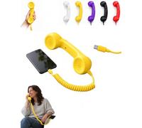 Hullo Telephone Handset, Retro Mobile Receiver with Cord，Yellow：Type-C port | Hands Free on Your Shoulder, Nothing to Charge, Nothing to Pair, Cord That Springs Back, Retro Landline Style, USB-C or 3.5mm