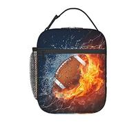 Hulnulnu American Football Ball Fire Insulated Lunch Bag Reusable Insulated Lunch Box Portable Meal Tote Bag for Work School Travel Picnic