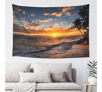 Hulnulnu Beach Sunset with Coconut Trees Nature Sunset Landscape Tapestry,Wall Hanging Abstract Mountain Tapestries Décor Living Room Bedroom Tapestry Home Dorm Decor