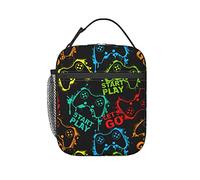 Hulnulnu Colorful Silhouettes Game Joystick Insulated Lunch Bag Reusable Insulated Lunch Box Portable Meal Tote Bag for Work School Travel Picnic
