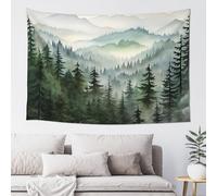 Hulnulnu Coloured Drawing Misty Forest Tapestry, Foggy Tree Wall Hanging Tapestries, Large Tapestry Nature Pine Woodland Wall Art for Bedroom Living Room