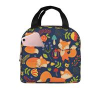 Hulnulnu Cute Animal Fox Flower Print Insulated Lunch Bag Reusable Lunch Box Portable Cooler Lunch Boxes Waterproof Lunch Tote for Picnic Office Work