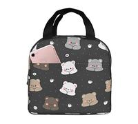 Hulnulnu Cute Bear with Coffee Lunch Box Bento Box Insulated Lunch Box Reusable Waterproof Lunch Bag with Front Pocket for Travel Office Picnic