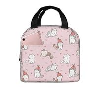 Hulnulnu Cute Cartoon Cat Pink Insulated Lunch Bag Reusable Lunch Box Portable Cooler Lunch Boxes Waterproof Lunch Tote for Picnic Office Work