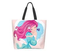 Hulnulnu Cute Cartoon Mermaid Tote Bag for Women Travel Work Shopping Grocery Top Handle Purses Large Totes Reusable Handbags Shoulder Bags