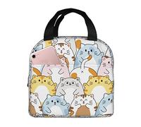 Hulnulnu Cute Cat Kawaii Kitten Lunch Bag Insulated Lunch Box Reusable Lunchbox Waterproof Portable Lunch Tote for Women Men Girls Boys