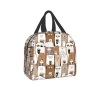 Hulnulnu Funny Cats Thermal Lunch Bag - Coffee Theme Cute Cat Face Insulated Lunchbox Zipper Closure Reusable Cooler Tote for Men Women Kid Work Travel Picnic