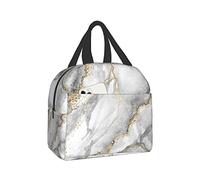 Hulnulnu Grey Marble Insulated Lunch Bag Reusable Lunch Box Meal Handbag Portable Tote Unisex Waterproof Picnic Meal for School Office