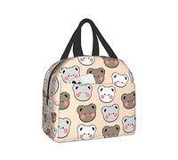 Hulnulnu Kawaii Bear Pattern Lunch Box Bento Box Insulated Lunch Boxes Reusable Waterproof Lunch Bag with Front Pocket for School Office Picnic