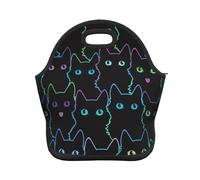 Hulnulnu Neon Cat Neoprene Lunch Bag Reusable Lunch Box Insulated Lunch Bags Tote Cartoon Thermal Picnic Waterproof Lunch Handbag
