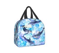 Hulnulnu Ocean Dolphin Insulated Lunch Bag,Summer Sea Animal Blue Reusable Insulated Leakproof Cooler Tote Bag with Front Pockets for Women Men Travel Picnic Work Shopping