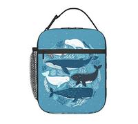 Hulnulnu Ocean Whale Sea Animals Insulated Lunch Bag Reusable Insulated Lunch Box Portable Meal Tote Bag for Work School Travel Picnic