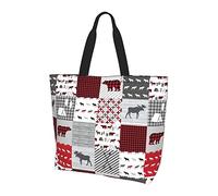 Hulnulnu Wild Lodge Check Plaid Tote Bag for Women Travel Work Shopping Grocery Top Handle Purses Large Totes Reusable Handbags Shoulder Bags