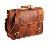 Hulsh 15 Inch Brown Leather Messenger Bag for Men and Women Laptop Briefcase Computer Satchel Shoulder Crossbody Bag Full Grain Leather Bag