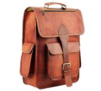 HULSH 16 Inch Genuine Leather Backpack for Men and Women Retro Vintage Brown Laptop Backpack for Daily Use