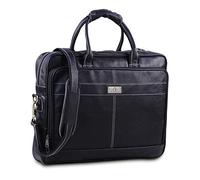 HULSH 18 Inch Black Leather Laptop Bag for Men, Messenger Bag, Briefcase With Padded Laptop Case, Computer Bag