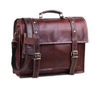 HULSH Leather Briefcase for Men, Best 18 Inch Leather Laptop Bag for Men, Vintage Handmade Rustic Leather Bag, Genuine Leather Computer Messenger Satchel Bag W/Retro Look, Brown