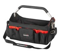 Hultafors Open-Top Tool Carrier, with 35 pockets and tool holders, including a clip for measuring tapes, a tape strap and a holder for longer tools.