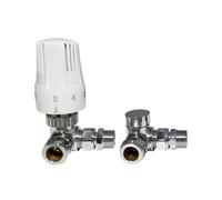 HULTHOR 15mm Corner TRV and Lockshield Radiator Valve Set, Angled Thermostatic Radiator Valves with Lockshield, Liquid Filled Head, Bi-Directional Flow, Olives and Compression Nuts Included, Chrome