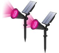 HULUBO 2 Pcs Solar Landscape Lights,4 LED Solar Spotlights Waterproof Outdoor Solar Spotlight 2-in-1 Multi Use Outdoor Wall Lights,Decorative Lights for Patio,Lawn,Tree,Yard,Garden (Pink)