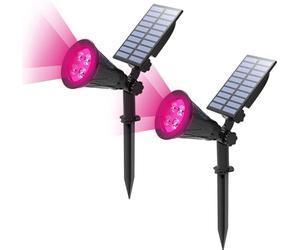 HULUBO 2 Pcs Solar Landscape Lights,4 LED Solar Spotlights Waterproof Outdoor Solar Spotlight 2-in-1 Multi Use Outdoor Wall Lights,Decorative Lights for Patio,Lawn,Tree,Yard,Garden (Pink)