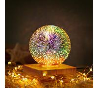 HULUBO 3D Bulb Ball Night Light,USB Projector Lamp Magic Crystal Glass Ball Night Light with Wood Base Decorative Lamp for Home Office Bedroom Living Room (Style 1)