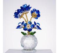 HULUBO Crystal Rose,Rose Flower Crystal Figurine with Vase,for Valentine's Day Wedding Anniversary Ornament Home Table Decor (Blue)