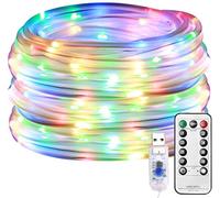 HULX 12M 100LED Rope String Lights, Multicolor, Indoor/Outdoor, Waterproof, USB Powered, Remote Control, 8 Modes