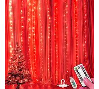 HULX 3m x 3m 300LED Red Curtain String Lights, Indoor/Outdoor, LED, USB Powered, 8 Light Modes, Remote Control, Waterproof