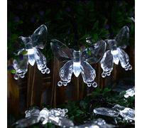 HULX Butterfly String Lights, 6.5M 30LED Solar Butterfly String Lights Outdoor Garden Solar String Lights Waterproof with 8 Mode (White)