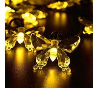 HULX Butterfly String Lights, 6.5M 30LED Solar Butterfly String Lights Outdoor Garden Solar String Lights Waterproof with 8 Mode (Warm)