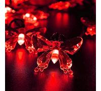 HULX Butterfly String Lights, 6.5M 30LED Solar Butterfly String Lights Outdoor Garden Solar String Lights Waterproof with 8 Mode (Red)